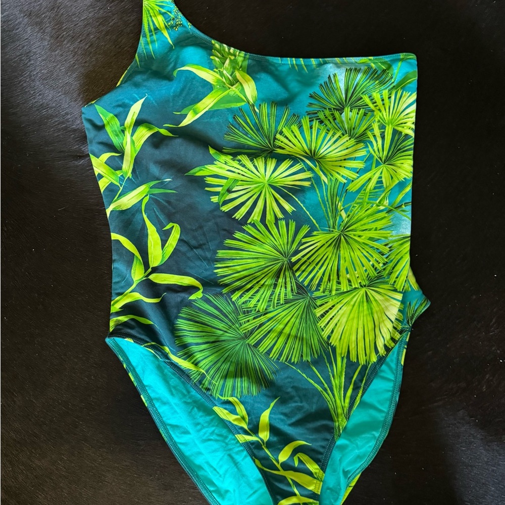 Versace Green and Blue One Piece Asymmetrical Swimsuit - Picture 9 of 9